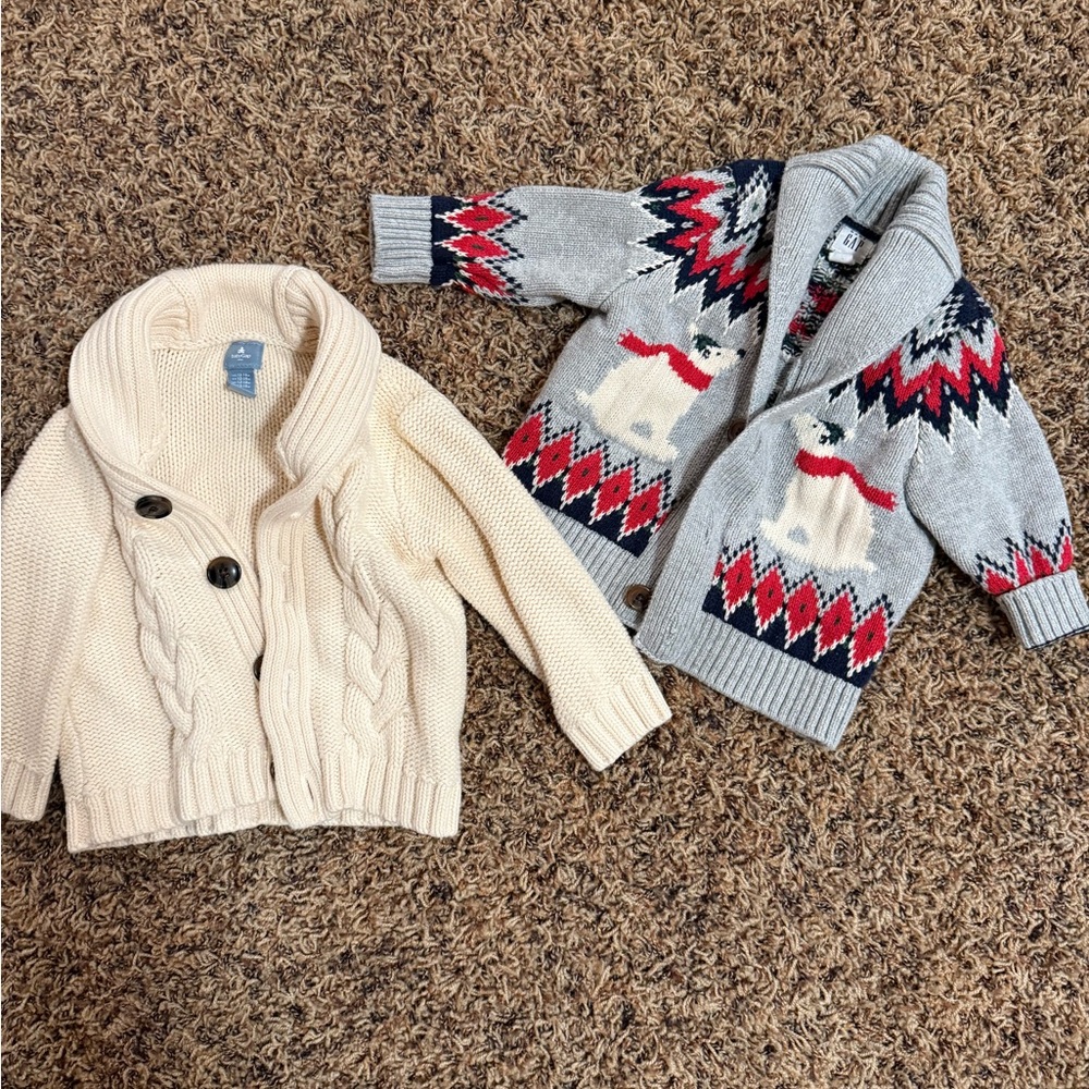 Baby GAP Cream and Gray Kids Cardigan Sweaters